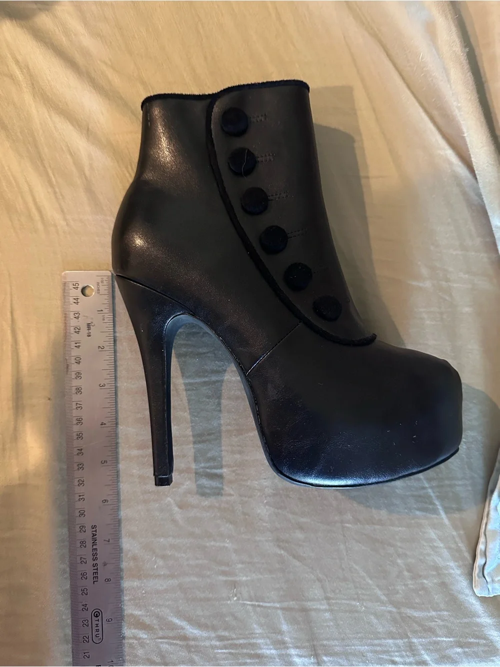 Unique Vintage Black Button-Front Platform Ankle Boots